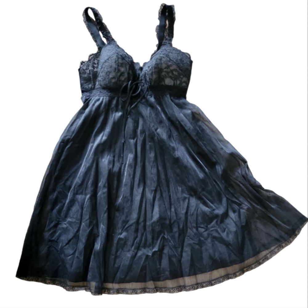 OLGA Vintage 1960s Black "Sleeping Pretty"‎ Chemise Nylon Nighty S